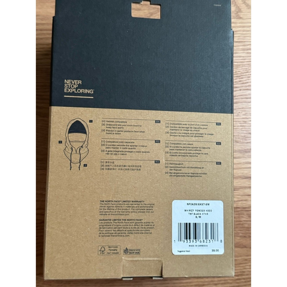 The North Face Whimzy Powder Hood TNF Black S/M Fleece Balaclava Ski Mask New - Picture 2 of 3